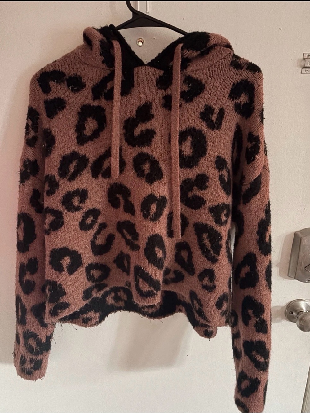 PINK Victoria's Secret Mauve and Black Leopard Fuzzy Hoodie